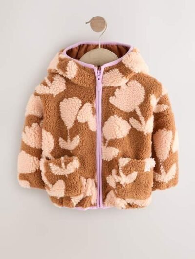 Brown Floral Zip Through Fleece