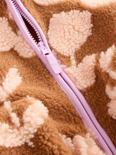 Brown Floral Zip Through Fleece