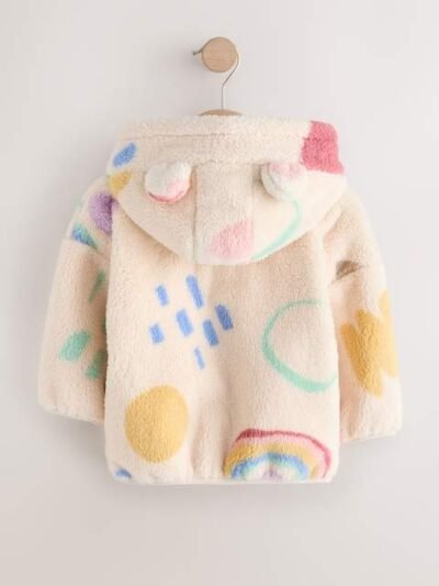 Cream Doodle Print Zip Through Fleece