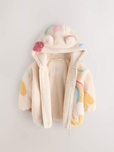 Cream Doodle Print Zip Through Fleece