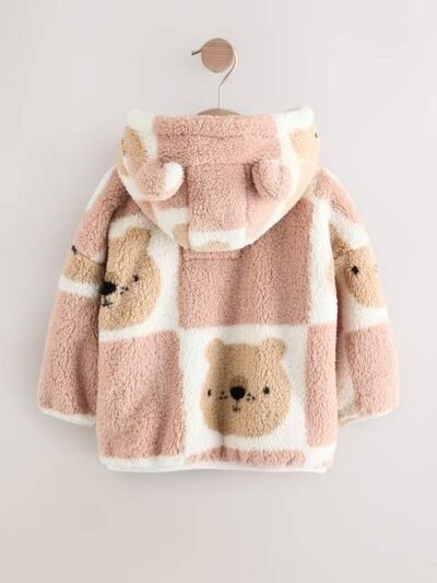 Brown Teddy Bear Print Zip Through Fleece