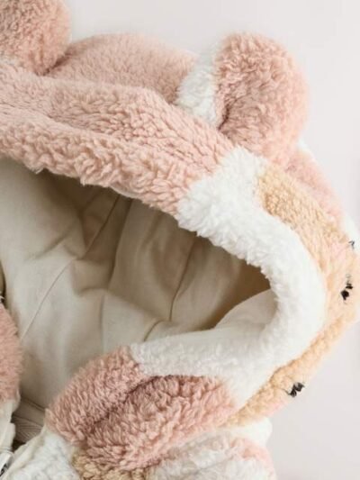 Brown Teddy Bear Print Zip Through Fleece