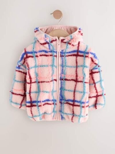 Pink Grid Print Zip Through Fleece