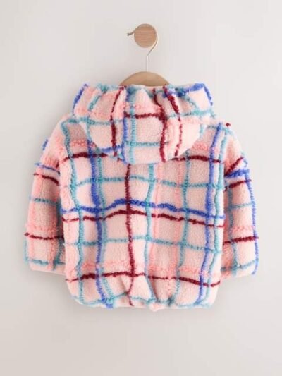 Pink Grid Print Zip Through Fleece