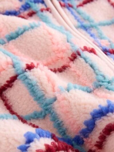 Pink Grid Print Zip Through Fleece