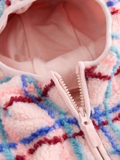 Pink Grid Print Zip Through Fleece