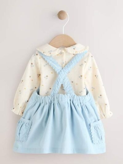 Blue Character Baby Cord Pinafore Long Sleeve Bodysuit & Tights Set
