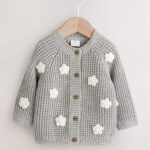 Grey Crochet Flowers Baby Knitted Cardigan