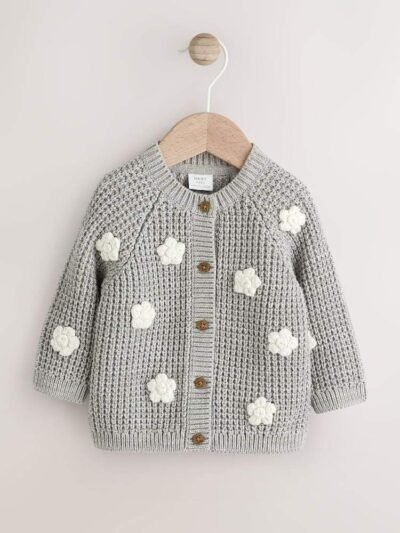 Grey Crochet Flowers Baby Knitted Cardigan