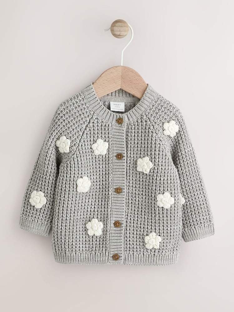 Grey Crochet Flowers Baby Knitted Cardigan