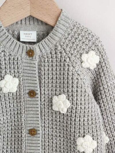 Grey Crochet Flowers Baby Knitted Cardigan