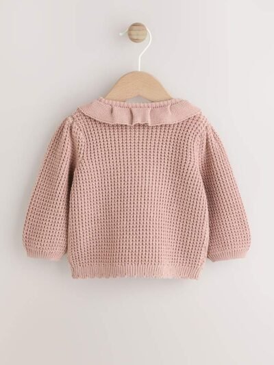 Pink Knitted Frill Collar Baby Cardigan