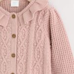 Pink Knitted Frill Collar Baby Cardigan
