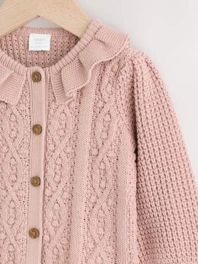 Pink Knitted Frill Collar Baby Cardigan