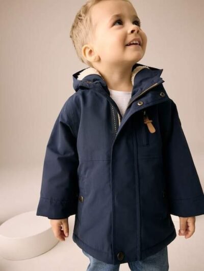 Navy Waterproof Borg Lined Parka Coat
