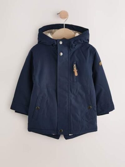 Navy Waterproof Borg Lined Parka Coat