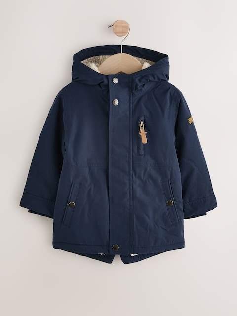 Navy Waterproof Borg Lined Parka Coat