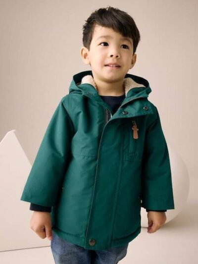 Forest Green Waterproof Borg Lined Parka Coat