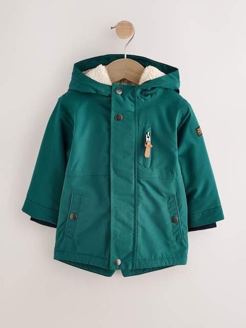 Forest Green Waterproof Borg Lined Parka Coat