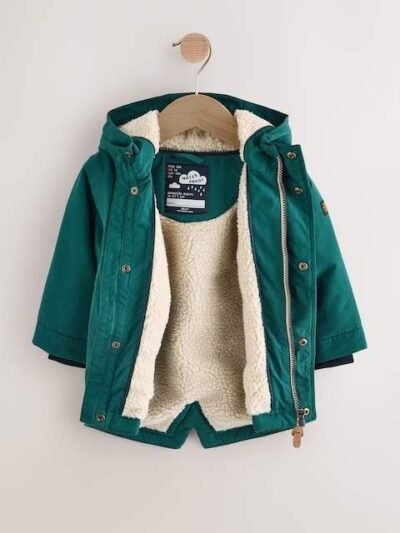 Forest Green Waterproof Borg Lined Parka Coat