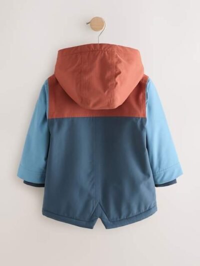 Navy/Red Colourblock Waterproof Borg Lined Parka Coat