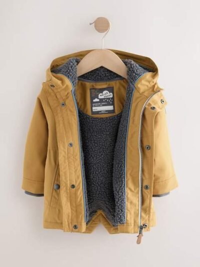 Ochre Yellow Waterproof Borg Lined Parka Coat