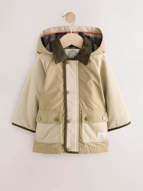 Neutral Brown Hooded Cord Collar Shower Resistant Coat