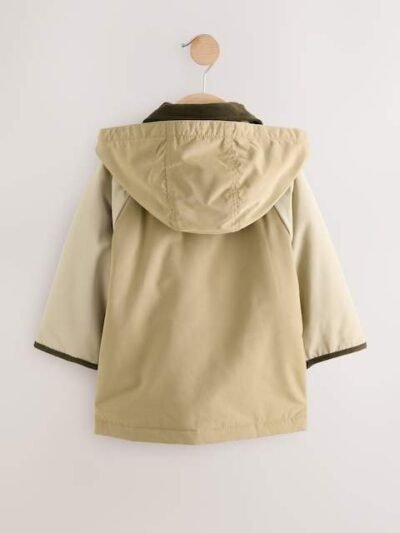 Neutral Brown Hooded Cord Collar Shower Resistant Coat