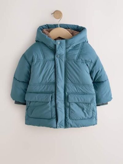 Blue Borg Lined Padded Shower Resistant Coat