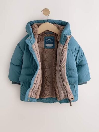 Blue Borg Lined Padded Shower Resistant Coat