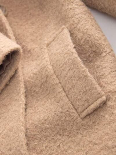 Camel Faux Fur Collar Hooded Coat with Wool