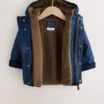 Navy Borg Lined Quilted Coat