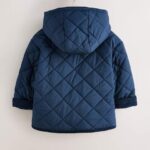 Navy Borg Lined Quilted Coat