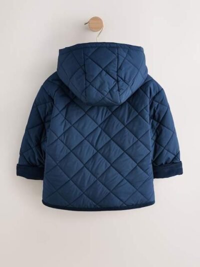 Navy Borg Lined Quilted Coat