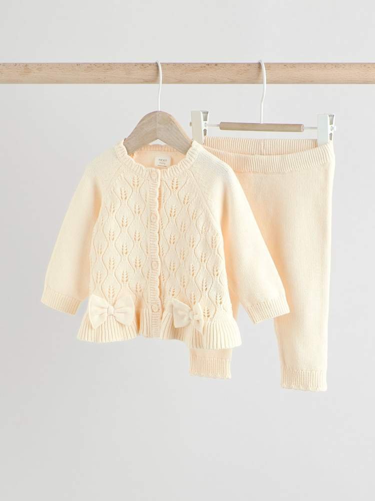 White Frill Knitted Bow Baby Cardigan Set