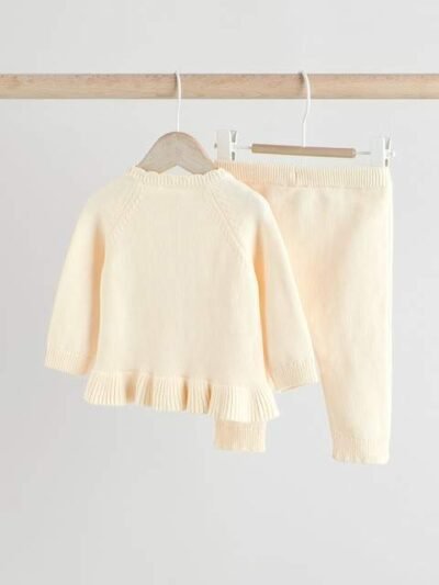 White Frill Knitted Bow Baby Cardigan Set