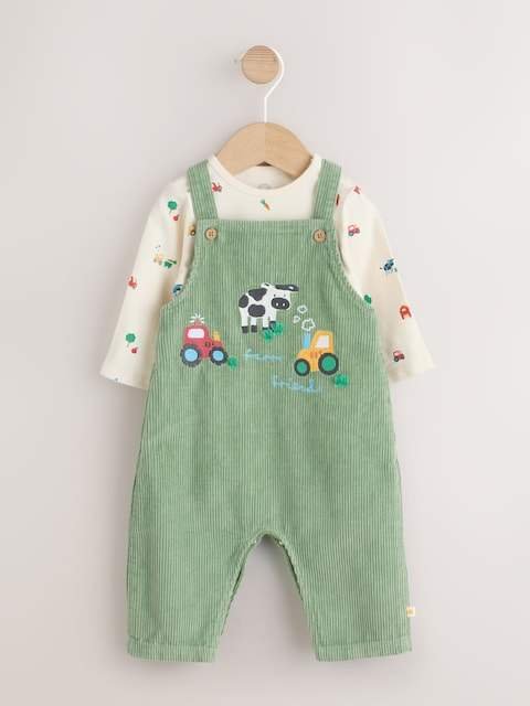 Green Farm Cord Dungarees and Bodysuit Baby Set