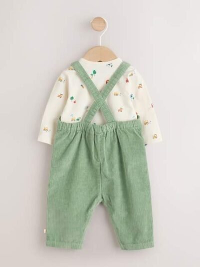 Green Farm Cord Dungarees and Bodysuit Baby Set