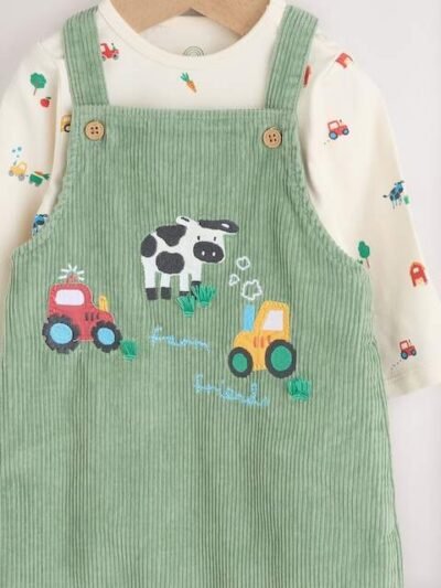 Green Farm Cord Dungarees and Bodysuit Baby Set
