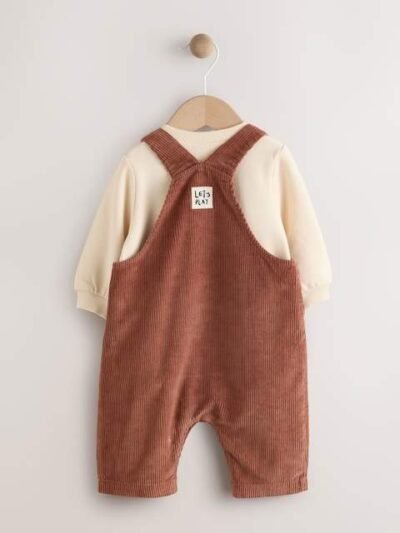 Brown Woodland Cord Dungarees and Bodysuit Baby Set