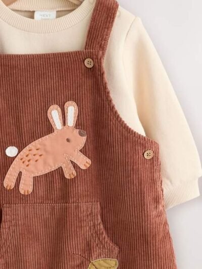Brown Woodland Cord Dungarees and Bodysuit Baby Set