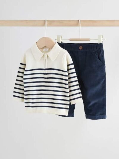 Navy Stripe Baby Knitted Top and Trousers Set
