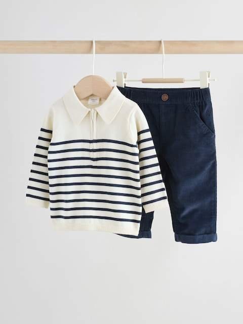 Navy Stripe Baby Knitted Top and Trousers Set