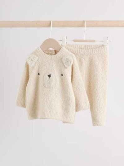 Neutral Bear Baby Knitted Jumper and Leggings Set