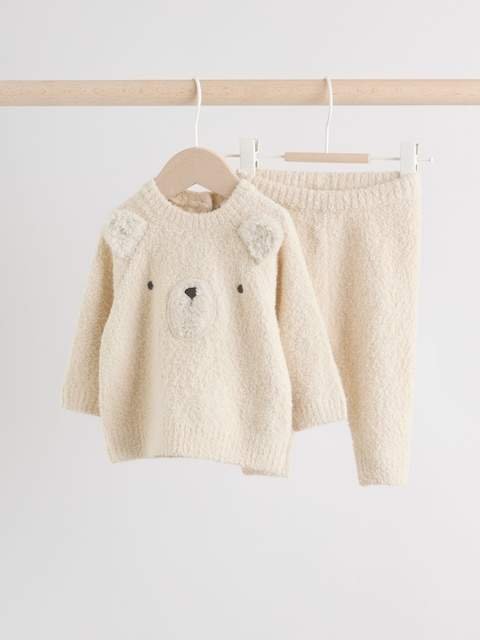 Neutral Bear Baby Knitted Jumper and Leggings Set