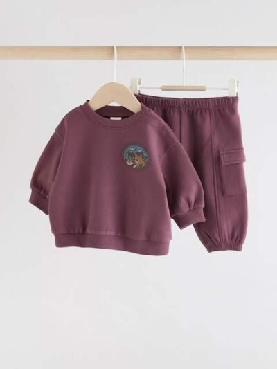 Burgundy Red Bear Baby Sweatshirt and Joggers Set