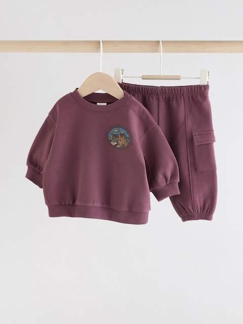 Burgundy Red Bear Baby Sweatshirt and Joggers Set