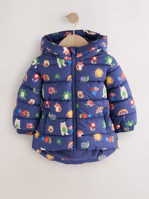 Navy Character Shower Resistant Fleece Lined Hooded Padded Coat