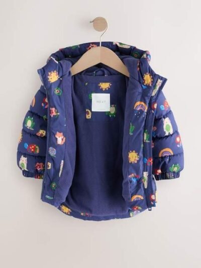 Navy Character Shower Resistant Fleece Lined Hooded Padded Coat