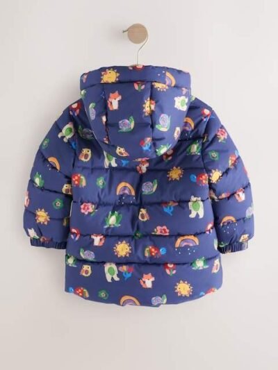 Navy Character Shower Resistant Fleece Lined Hooded Padded Coat